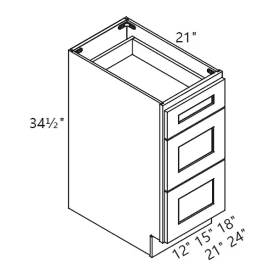MH – Kitchen Cabinet - Vanity Three Drawers Base Cabinet 12-24" CS